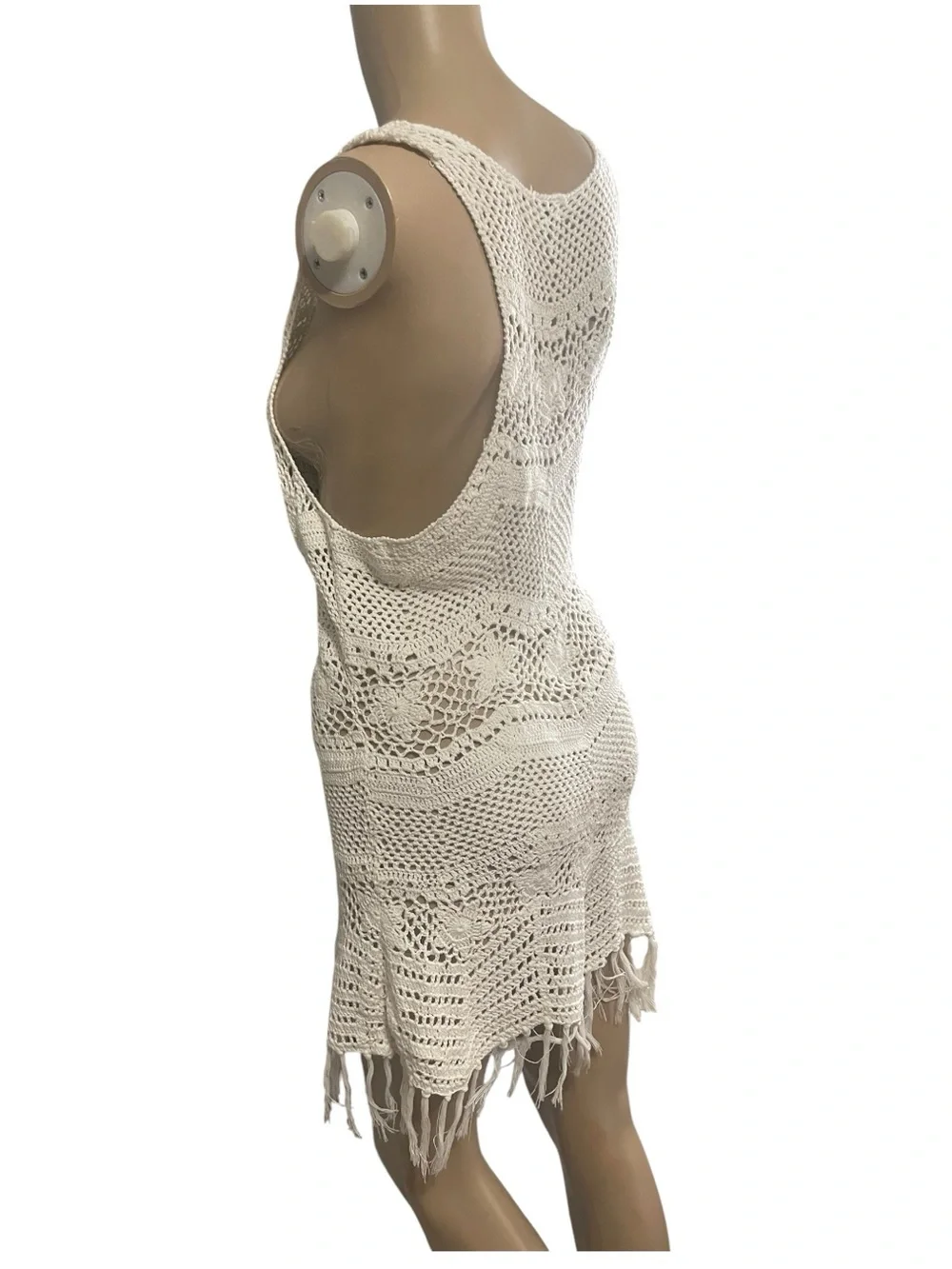 Crochet mini dress fringe swim coverup - Picture 5 of 16